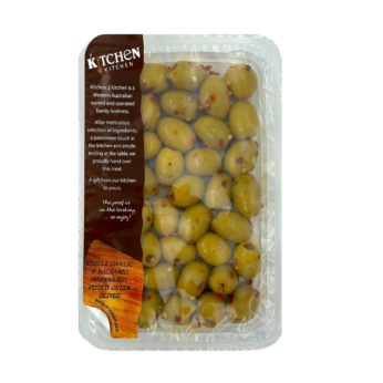 Chilli, garlic & Balsamic marinated pitted green olives